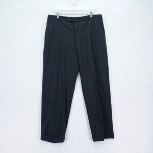 Hart Schaffner Marx Wool‎ Black Dress Pants Trousers 35 / 29.5 Flat Front Cuffed